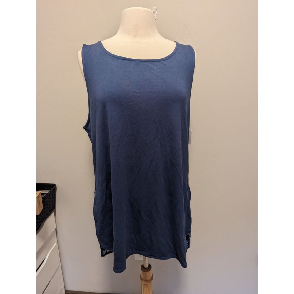 New Tangerine Ladies Sleeveless Tank Top XXL Blue Print Casual Lightweight
